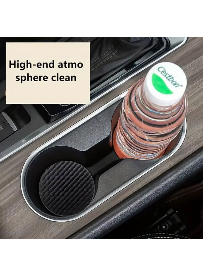 Silvery Car Cup Coasters 2PCS Carbon Fiber PU Leather Universal Fit for Toyota Honda BMW - Image 4